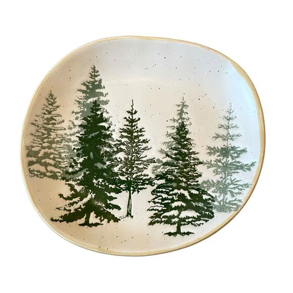 ELI + ANA Christmas Pine Tree Appetizer Plates 6in Ceramic Green Cream Set of 4 - Picture 1 of 11